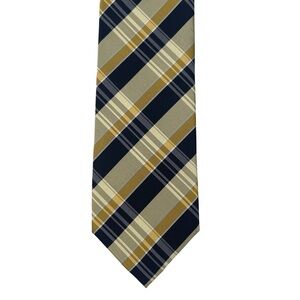 Bergamo New York Men’s Plaid Checkered Tie Navy Gold Yellow 3” x 58”